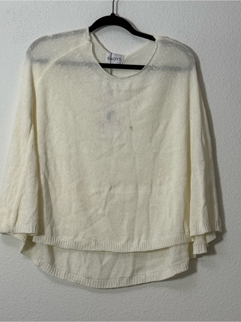 SNDYS Ivory Sheer Knit Poncho Sweater Coastal Grandma Boho Oversized Lightweight